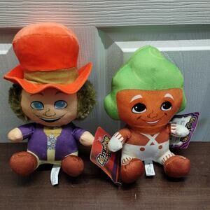 NWT Set of 2 Willy Wonka & Oompa Loompa Stuffed Animal Plushies Toy Factory 7"
